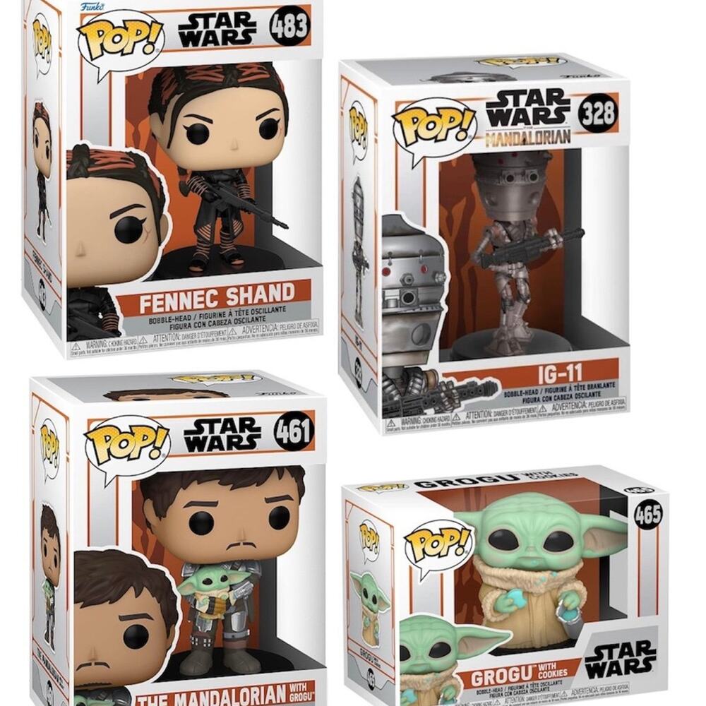 Star Wars Funko Pop Bundle of 4, Mandalorian,Grogu, IG-11, Fennec Shand